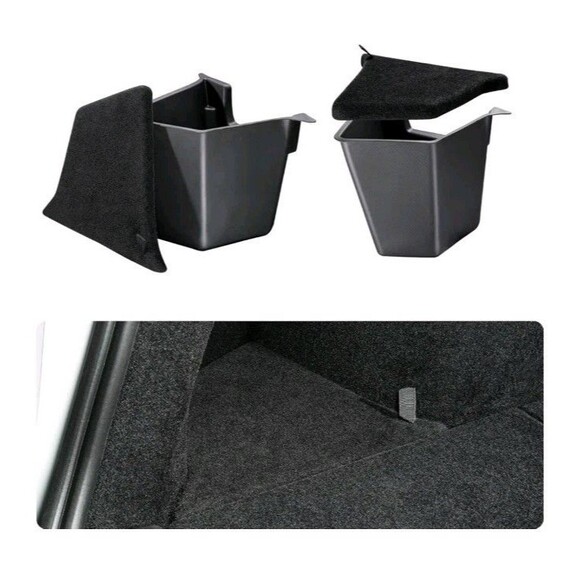 Rear Trunk Storage Bins with Carpeted Lids 2025-26 Tesla Model Y Trunk Side... - Picture 1 of 10